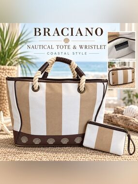 Braciano Nautical Striped Canvas Tote & Matching Wristlet